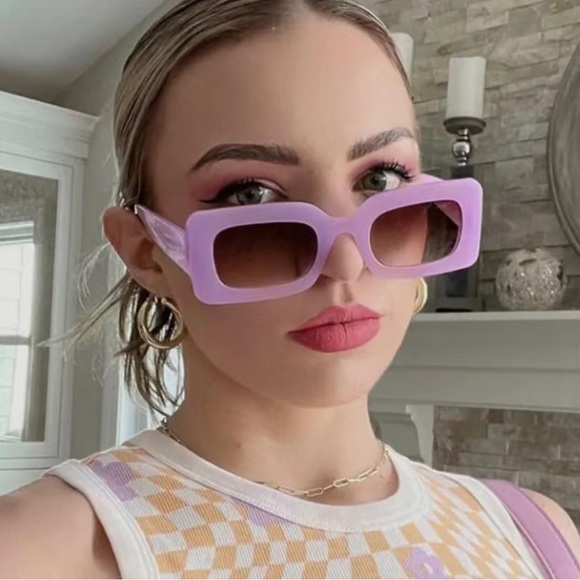 Trendy Vintage Style Blue-Tea Rectangle Sunglasses UV400 - Picture 3 of 5